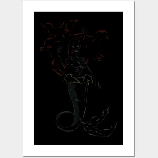 Mermaid Ariel skeleton black Posters and Art